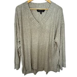 Andrew Marc Gray Soft V-Neck Ribbed Sweater Women's XL Knit